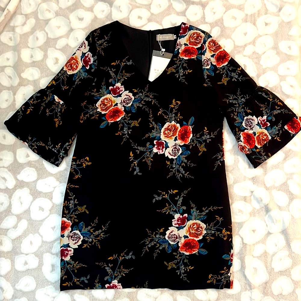 Black Floral Shift Dress